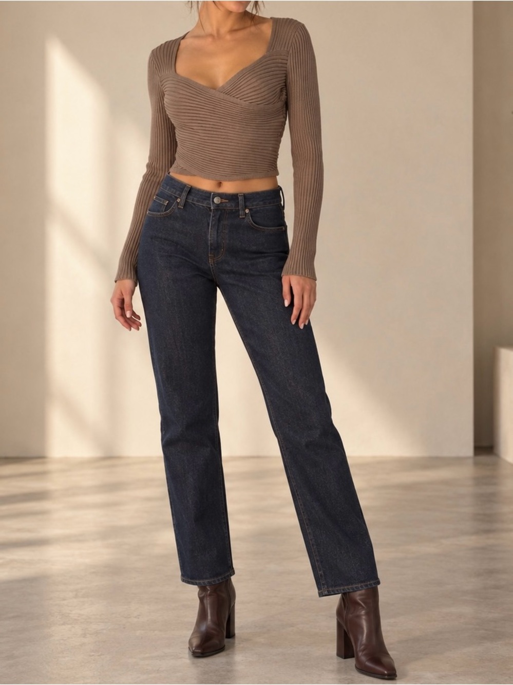 Abercrombie & Fitch Taupe Ribbed Wrap Crop Top S